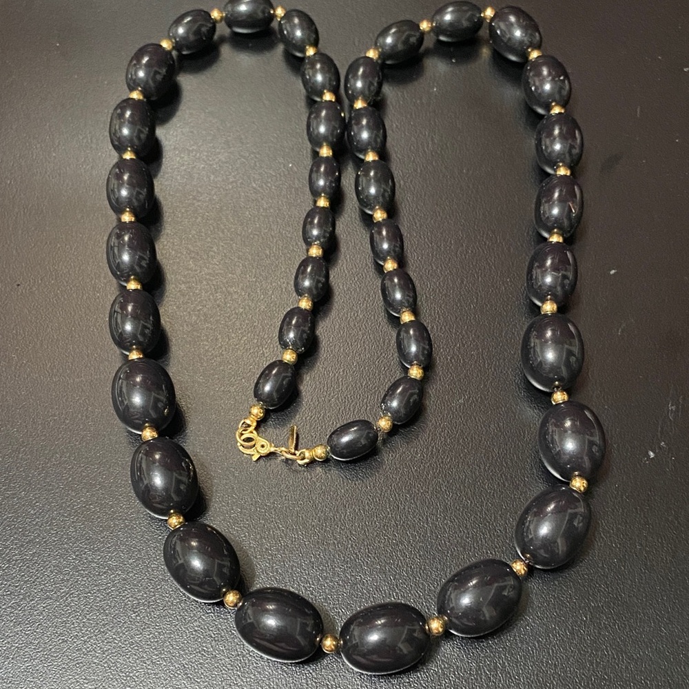 Elegant Monet 28 1/2” Black and Gold Beaded Necklace